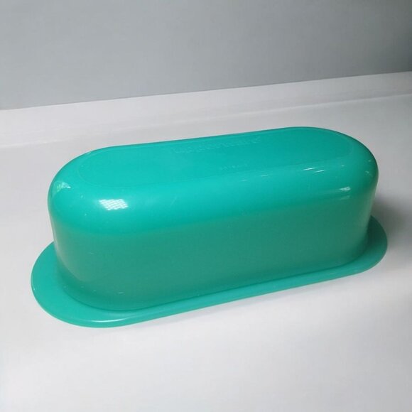 Tupperware Green Butter Dish Lid 1 Stick Capacity 5080A Plastic Teal Small Round - Picture 1 of 6